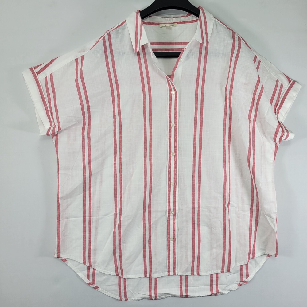 Goodthreads Women's Short Sleeve Button Down Striped Red White Size XL‎